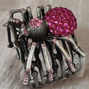 Halloween Spider Cuff Bracelet Pewter Swarovski Elements Dark Rose Dark Pink NEW